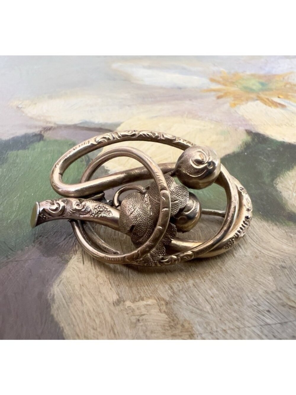 Antique Victorian Lovers Knot Gold Filled Brooch Pin